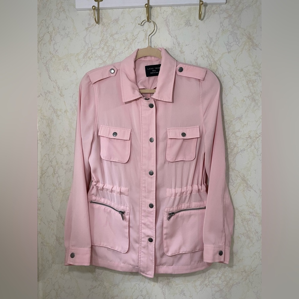 Love Tree Pink Utility Jacket with Cinched Waist